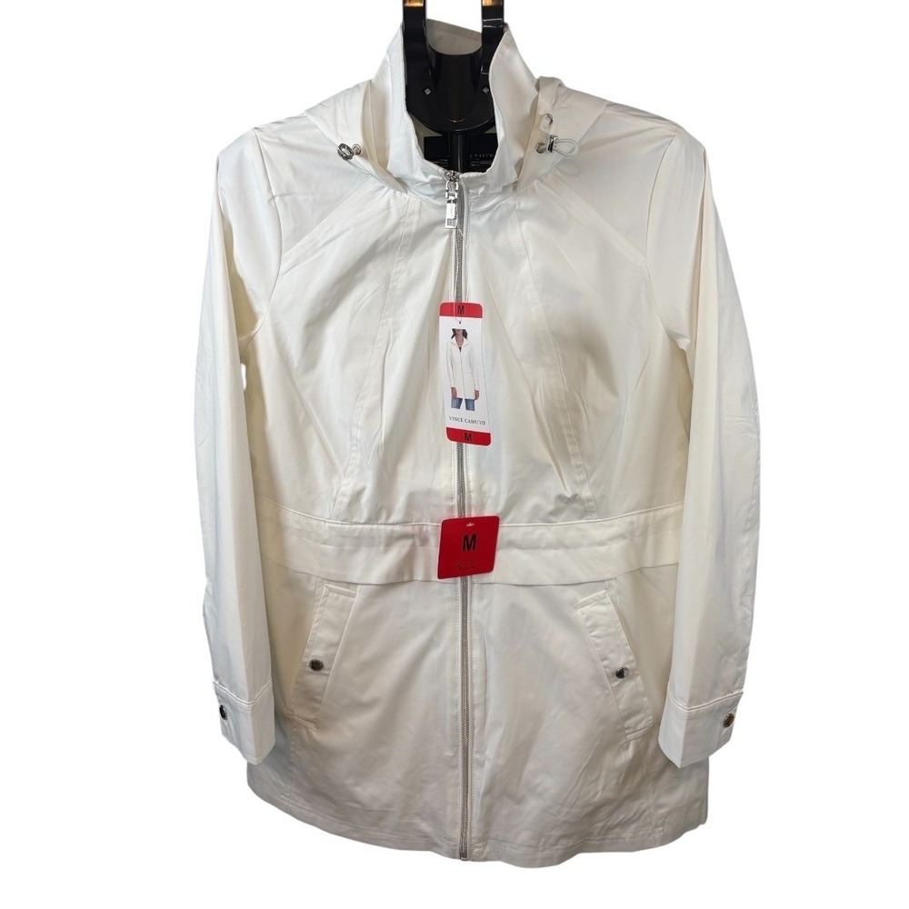 Vince Camuto Womens White Hooded Anorak Zip Up Jacket VCRB14784-C0 Size M NEW